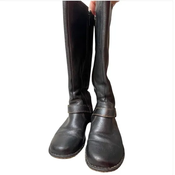 B.O.C. Leather Bernice Tall Boots, Black Wide Calf, Buckle, Zip up, Size Women 7