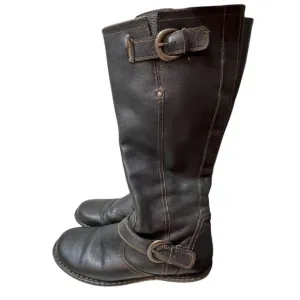 B.O.C. Leather Bernice Tall Boots, Black Wide Calf, Buckle, Zip up, Size Women 7