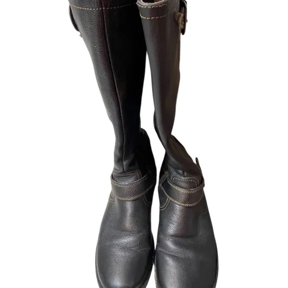B.O.C. Leather Bernice Tall Boots, Black Wide Calf, Buckle, Zip up, Size Women 7