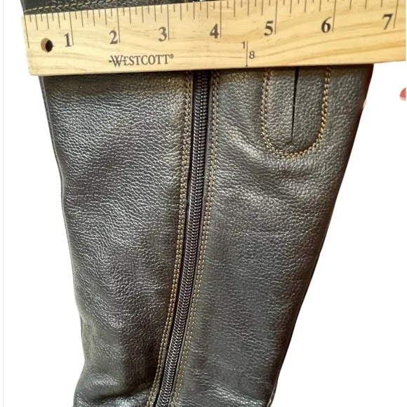 B.O.C. Leather Bernice Tall Boots, Black Wide Calf, Buckle, Zip up, Size Women 7