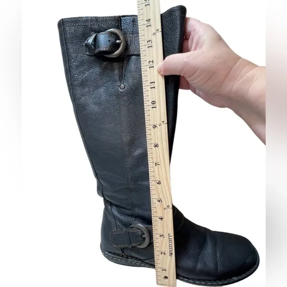 B.O.C. Leather Bernice Tall Boots, Black Wide Calf, Buckle, Zip up, Size Women 7