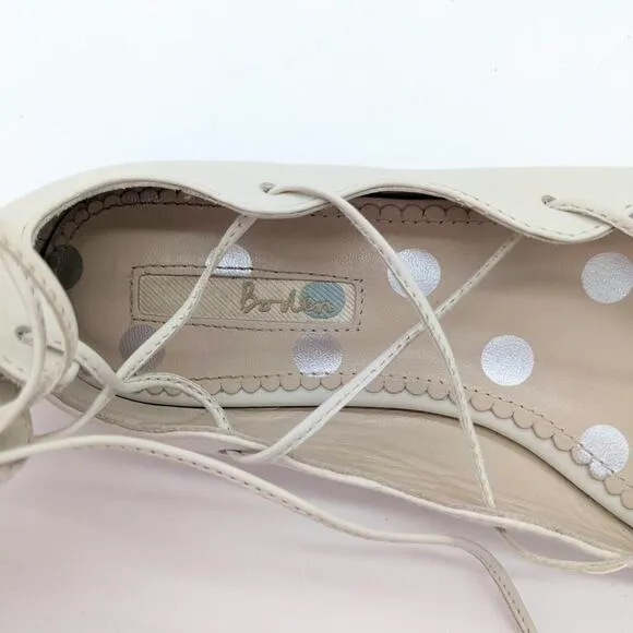 Boden Ivory Leather Open Toe Lace Up Tassel Sandal Flats Size 39