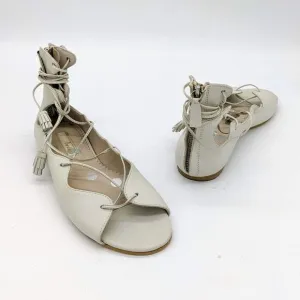 Boden Ivory Leather Open Toe Lace Up Tassel Sandal Flats Size 39