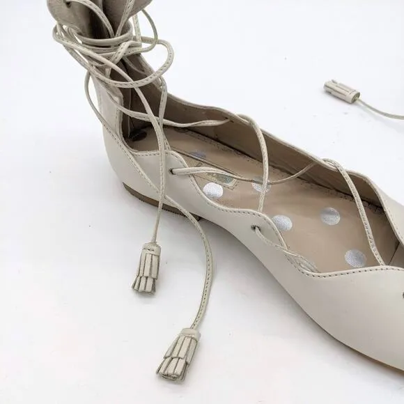 Boden Ivory Leather Open Toe Lace Up Tassel Sandal Flats Size 39