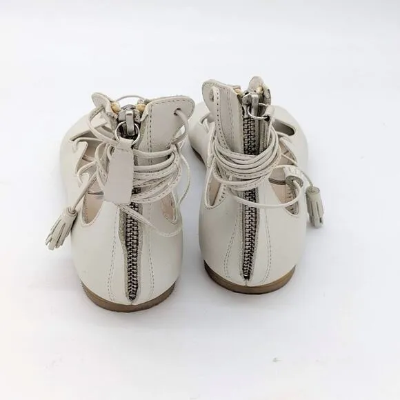 Boden Ivory Leather Open Toe Lace Up Tassel Sandal Flats Size 39