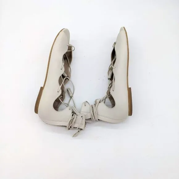 Boden Ivory Leather Open Toe Lace Up Tassel Sandal Flats Size 39