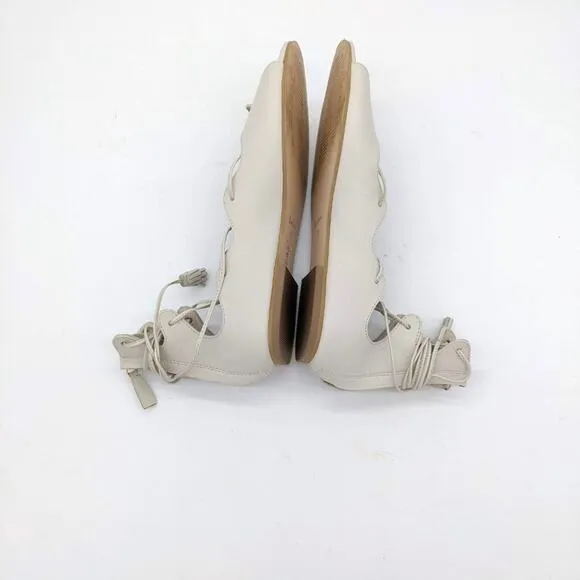 Boden Ivory Leather Open Toe Lace Up Tassel Sandal Flats Size 39