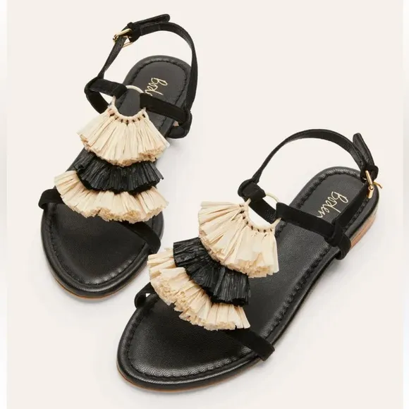 Boden Sarah black fringe sandals Size 42 or 10 1/2