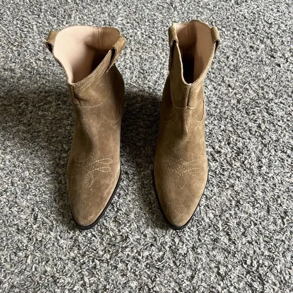 Boden Western Boots Size 40 US 8.5 Mid Calf Brown Suede Leather Pointed Heel New