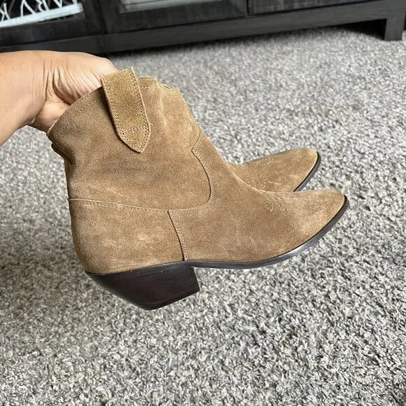 Boden Western Boots Size 40 US 8.5 Mid Calf Brown Suede Leather Pointed Heel New