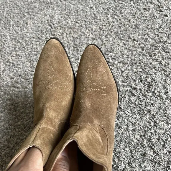 Boden Western Boots Size 40 US 8.5 Mid Calf Brown Suede Leather Pointed Heel New