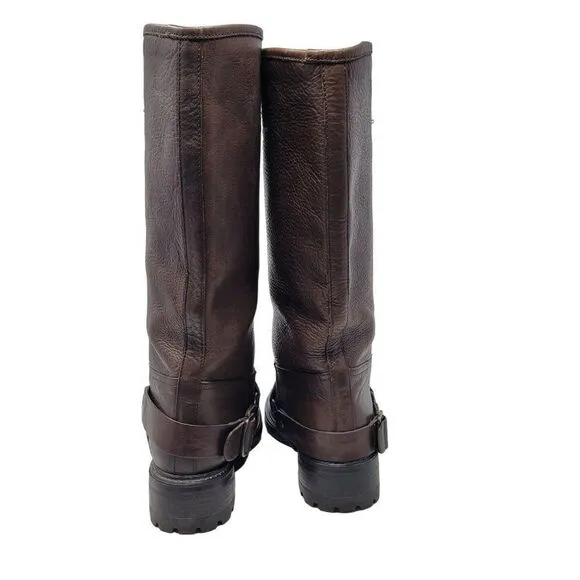 Boemos Pebble Leather Mid Calf Boots 39 Brown Belted Harness Handmade Italy 8216