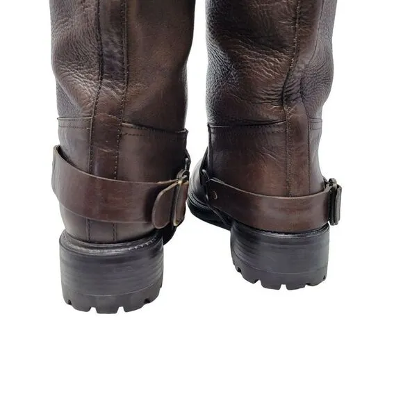 Boemos Pebble Leather Mid Calf Boots 39 Brown Belted Harness Handmade Italy 8216