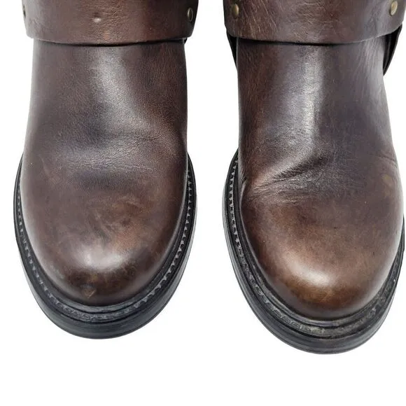 Boemos Pebble Leather Mid Calf Boots 39 Brown Belted Harness Handmade Italy 8216