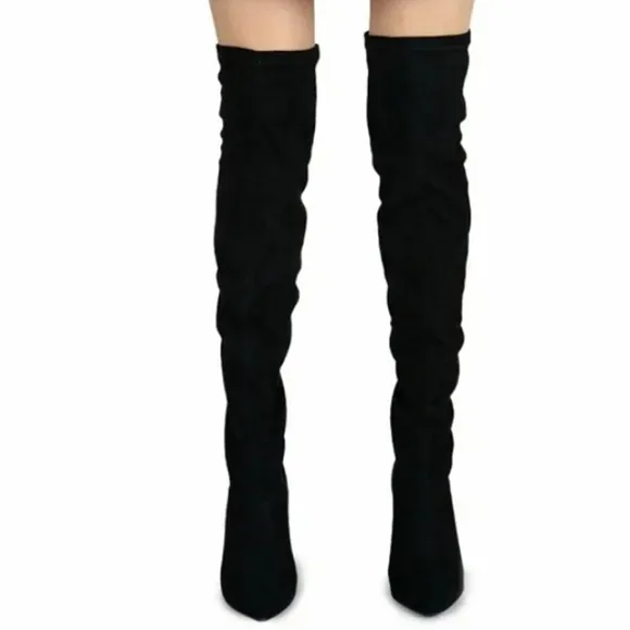 BOGO Qupid Stretchy Black Over the Knee Boots Chunky Heel Y2K Tall Glam Boot
