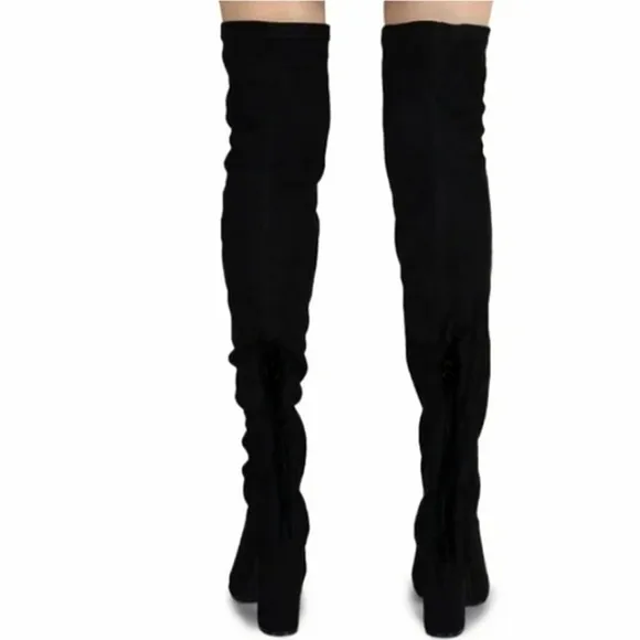 BOGO Qupid Stretchy Black Over the Knee Boots Chunky Heel Y2K Tall Glam Boot