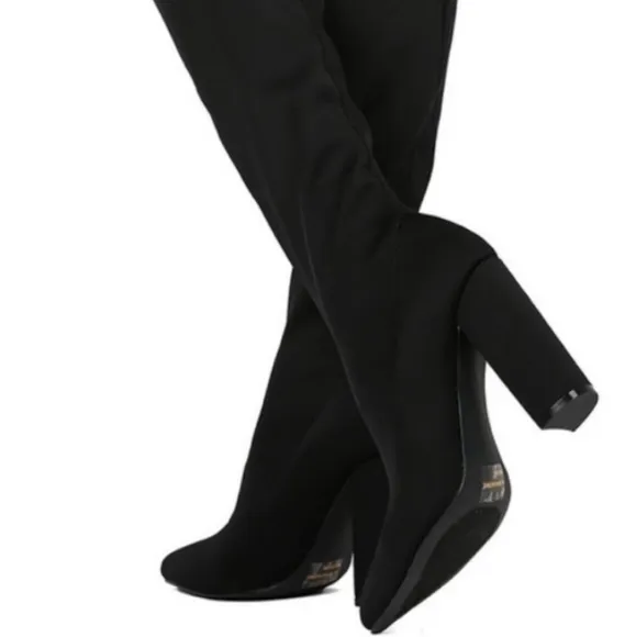 BOGO Qupid Stretchy Black Over the Knee Boots Chunky Heel Y2K Tall Glam Boot