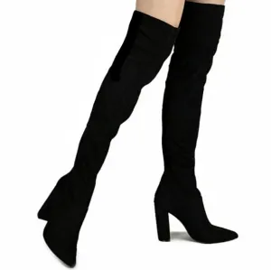BOGO Qupid Stretchy Black Over the Knee Boots Chunky Heel Y2K Tall Glam Boot