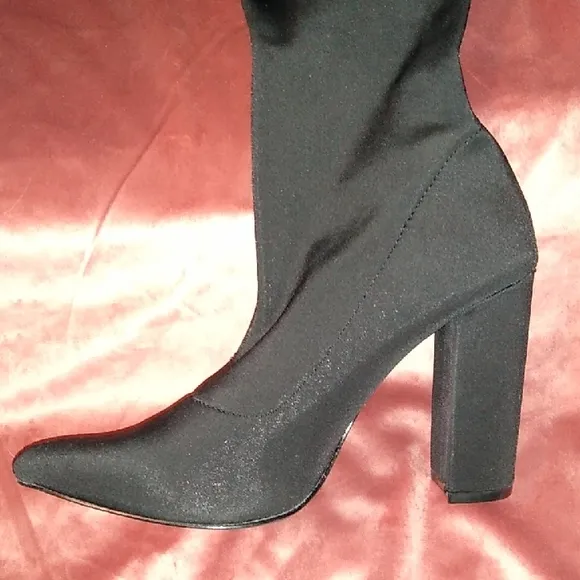 BOGO Qupid Stretchy Black Over the Knee Boots Chunky Heel Y2K Tall Glam Boot
