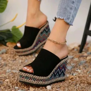 Bohemian Mules Women Fashionable Colorful High-Heeled Slippers With Platform