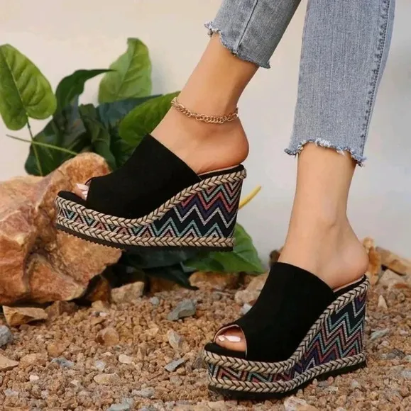 Bohemian Mules Women Fashionable Colorful High-Heeled Slippers With Platform