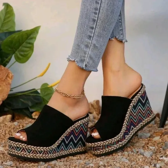 Bohemian Mules Women Fashionable Colorful High-Heeled Slippers With Platform
