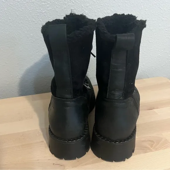 Bootlegger &quot;Made in Portugal&quot; Leather &amp; Sherpa Combat Boot EU 37/US 6.5 Black