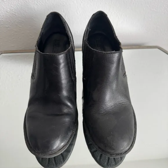 BORN Black Leather Western Breckin Low Ankle Chunky Block Heel Slip On Boots
