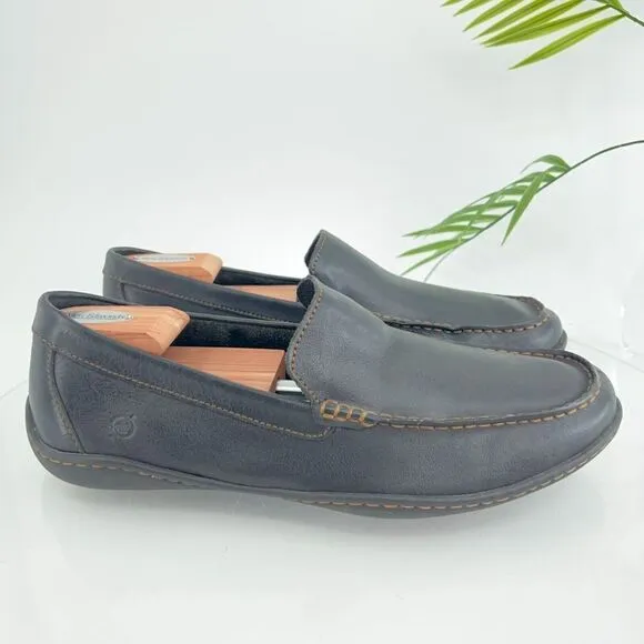 BORN Brompton Caleb Leather Loafers Men Size 11.5 Black Slip On Driving Moccasin