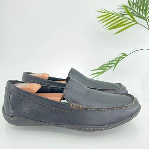 BORN Brompton Caleb Leather Loafers Men Size 11.5 Black Slip On Driving Moccasin