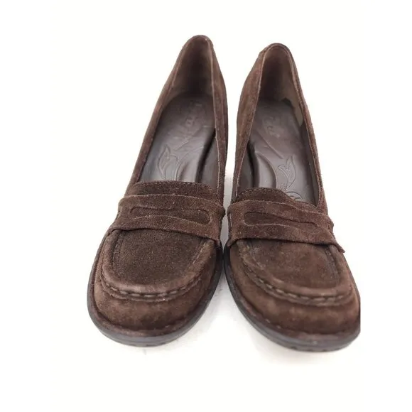 Born Brown Suede Comfort Penny Loafers Womens Chunky Heels Size 7.5