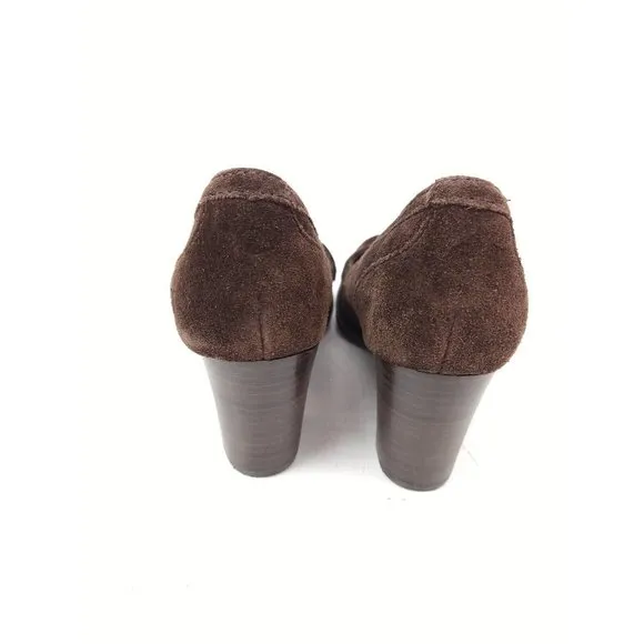 Born Brown Suede Comfort Penny Loafers Womens Chunky Heels Size 7.5