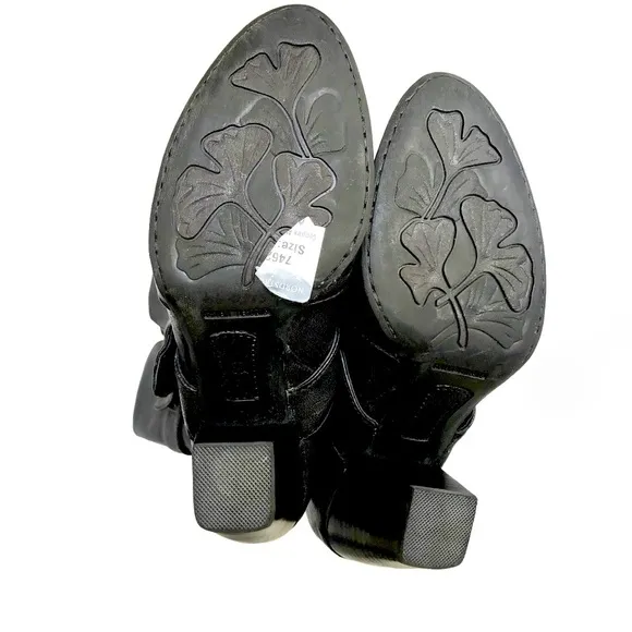 BORN CROWN Yolanda Black Leather Mid-calf Heeled Boots Women’s Size 8