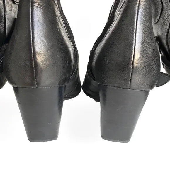 BORN CROWN Yolanda Black Leather Mid-calf Heeled Boots Women’s Size 8