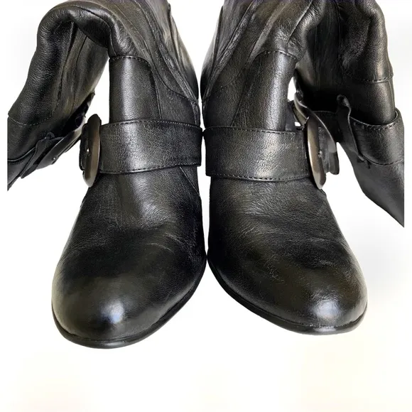 BORN CROWN Yolanda Black Leather Mid-calf Heeled Boots Women’s Size 8