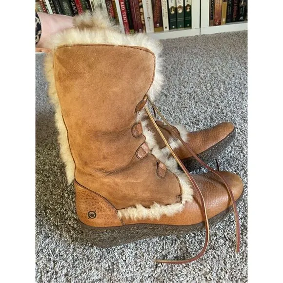 Born Footwear Leather Lace Up Mid Calf Boot