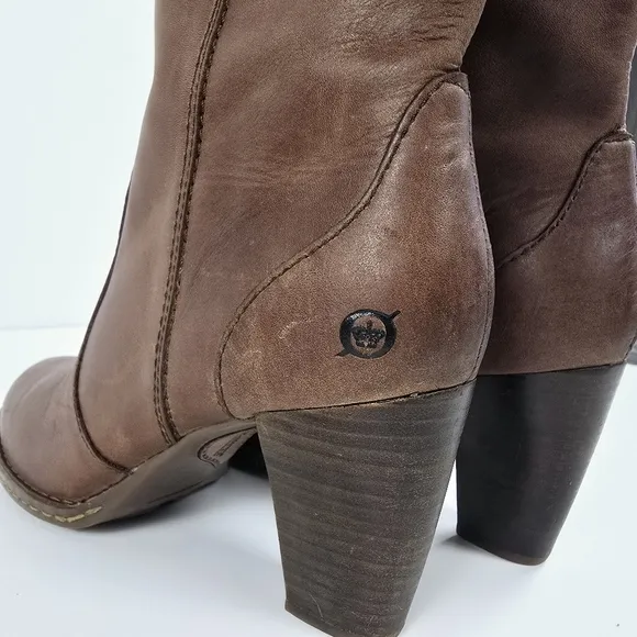 Born Genevieve Brown Leather Mid Calf Boots Size 10