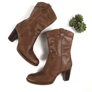 Born Genevieve Brown Leather Mid Calf Boots Size 10