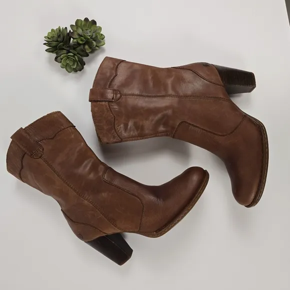 Born Genevieve Brown Leather Mid Calf Boots Size 10