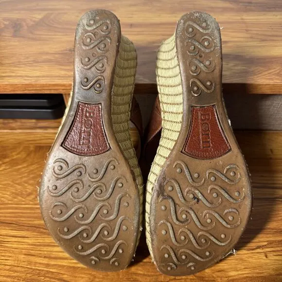 Born Hand Crafted Brown Leather Espadrille Sandals Women 9 Brown Wicker Spring