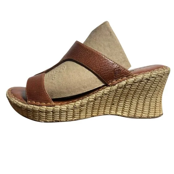 Born Hand Crafted Brown Leather Espadrille Sandals Women 9 Brown Wicker Spring