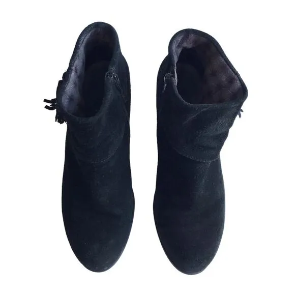 Born Mauvide Suede Ankle Booties Size 8.5 Tassel Chunky Block Heels Boots F11709