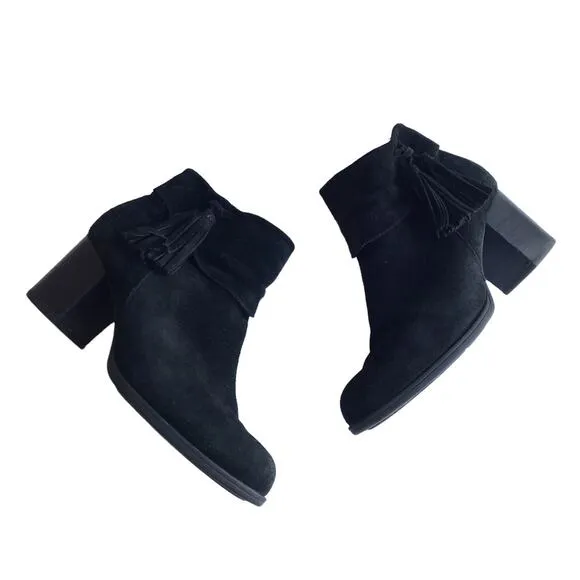 Born Mauvide Suede Ankle Booties Size 8.5 Tassel Chunky Block Heels Boots F11709
