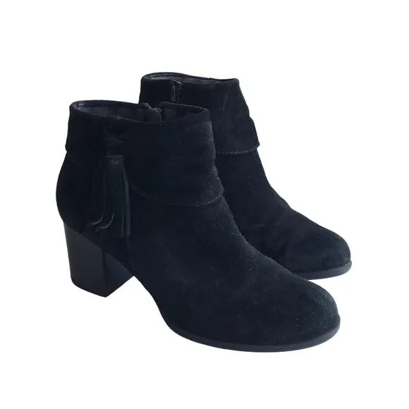 Born Mauvide Suede Ankle Booties Size 8.5 Tassel Chunky Block Heels Boots F11709