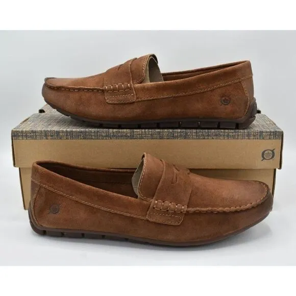 Born Men Size 9.5 Andes Rust Distressed Full Grain Leather Moc Toe Penny Loafers