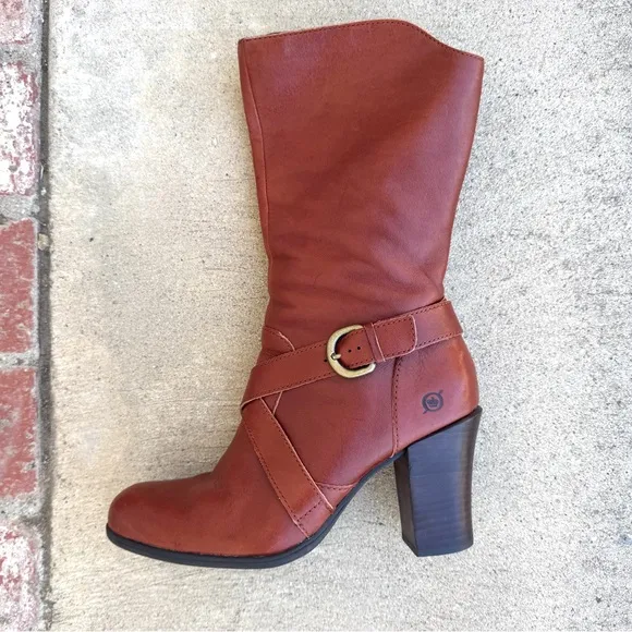 BORN NURI boots harness booties vintage rust leather heeled brown women’s 8.5