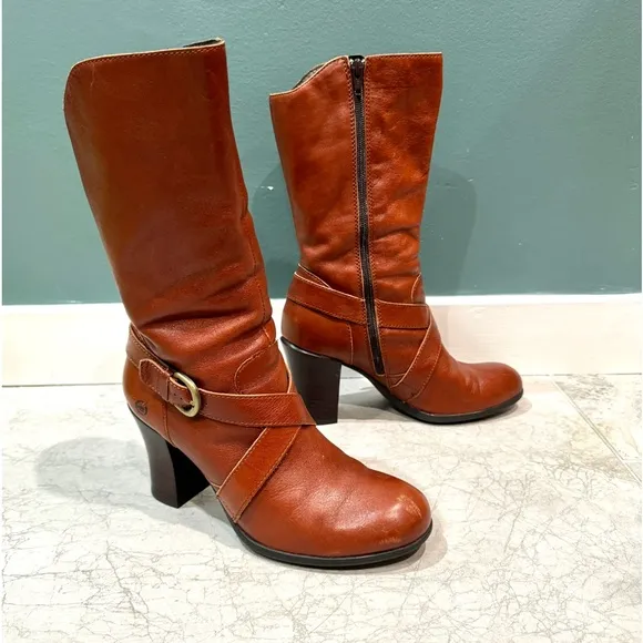 BORN NURI boots harness booties vintage rust leather heeled brown women’s 8.5
