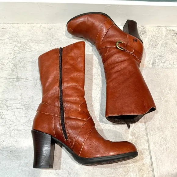 BORN NURI boots harness booties vintage rust leather heeled brown women’s 8.5