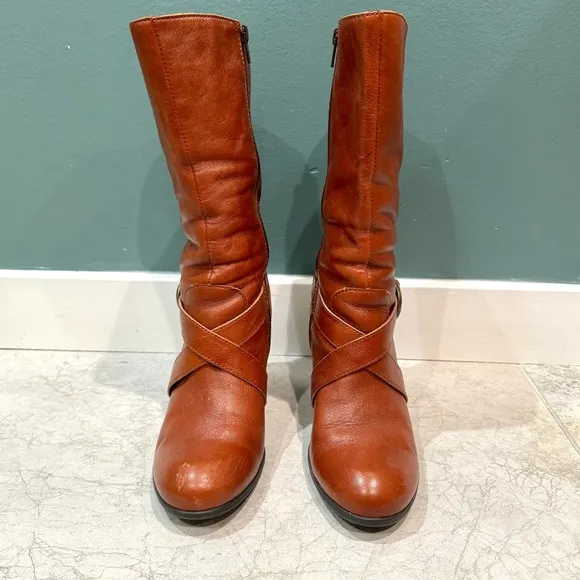 BORN NURI boots harness booties vintage rust leather heeled brown women’s 8.5