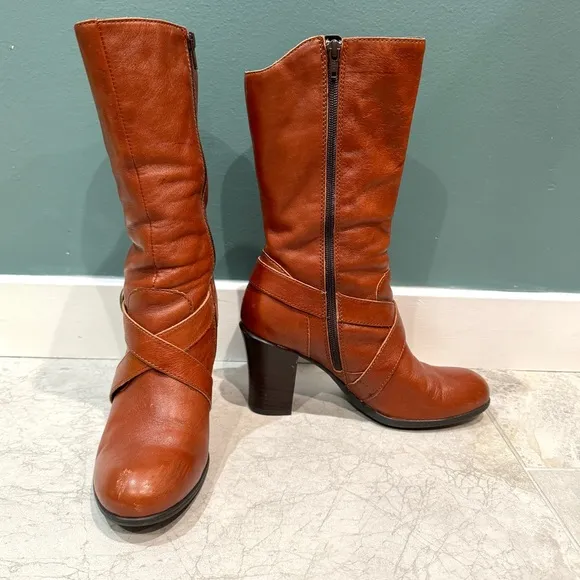 BORN NURI boots harness booties vintage rust leather heeled brown women’s 8.5